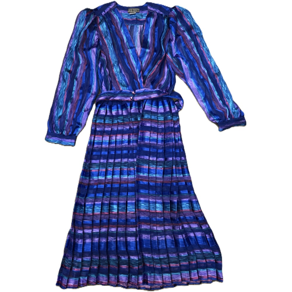 Vintage Lisa Michaels Purple/Blue/Green Sheer Pleated Dress Size 10‎